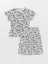 LC Waikiki Crew Neck Printed Short Sleeve Girl's Blouse and Skirt